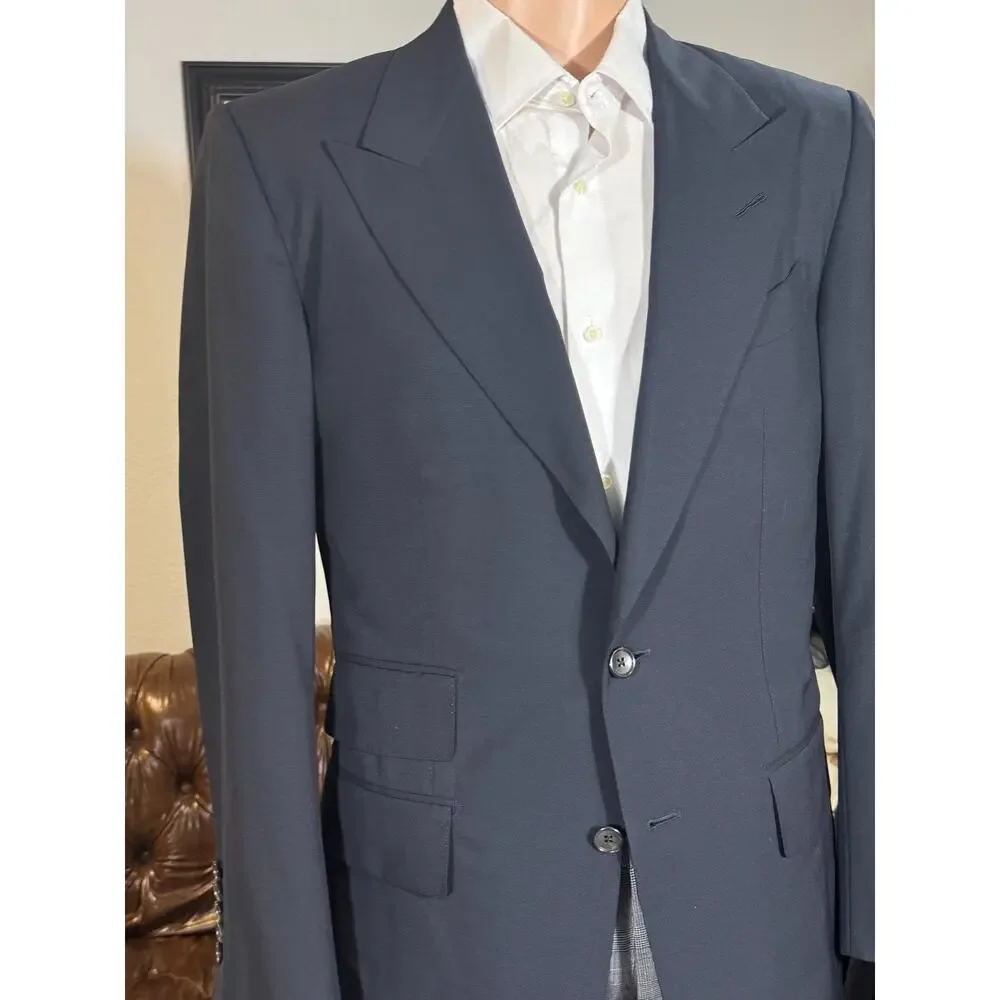 Tom Ford Navy Blue Wool Peak Lapel 2 Pc Suit 48R 38R US Wool 35x30 Trousers